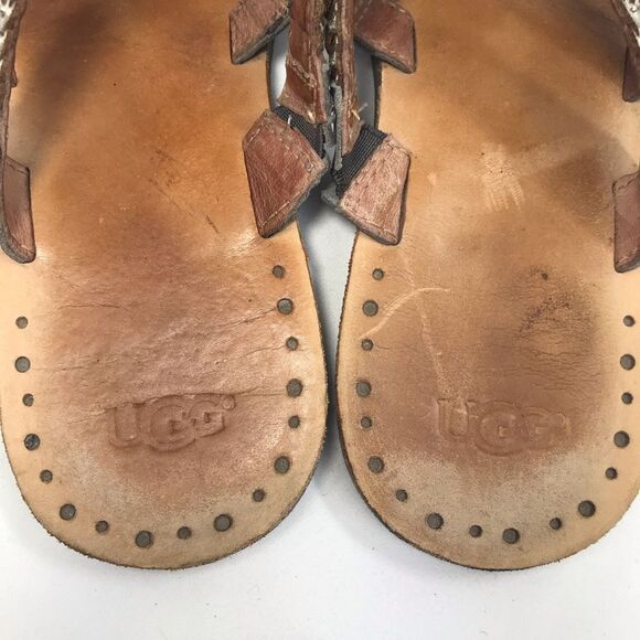 UGG Audra Metallic Silver Braid Leather Double Strap Thong Slide Boho Sandals - Picture 10 of 12